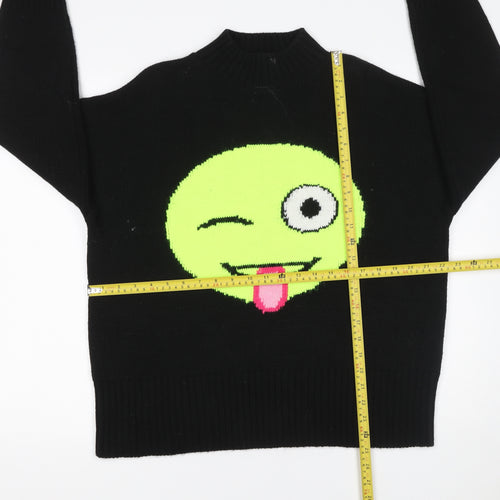 KAOS Jeans Womens Black Mock Neck Funny Face Pullover Jumper Size S