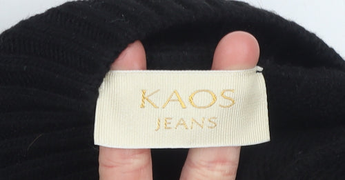 KAOS Jeans Womens Black Mock Neck Funny Face Pullover Jumper Size S