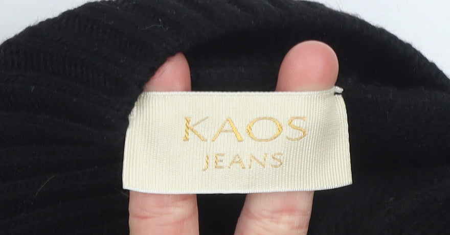 KAOS Jeans Womens Black Mock Neck Funny Face Pullover Jumper Size S