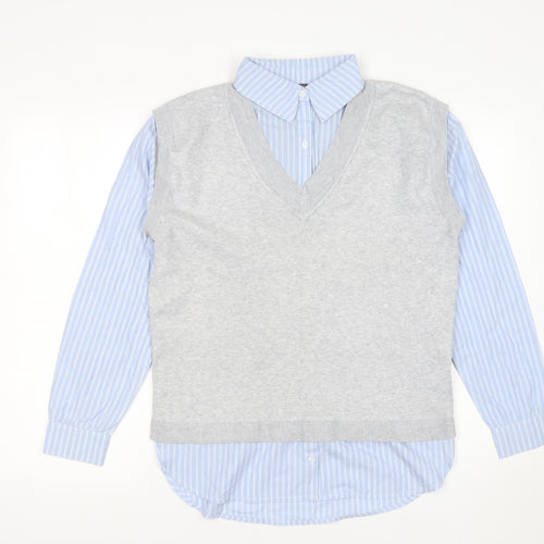 Primark Women’s Grey V-Neck Vest Layered Jumper Size S 10-12