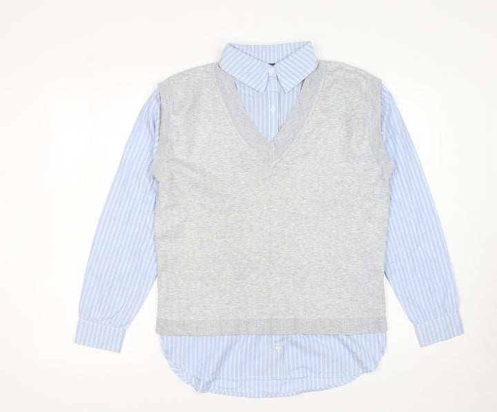 Primark Women’s Grey V-Neck Vest Layered Jumper Size S 10-12