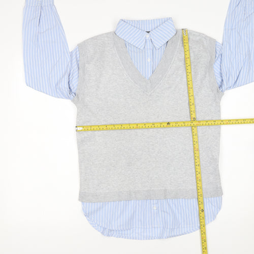 Primark Women’s Grey V-Neck Vest Layered Jumper Size S 10-12