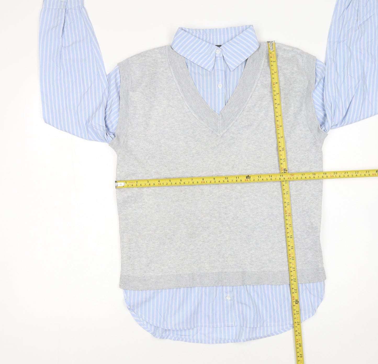 Primark Women’s Grey V-Neck Vest Layered Jumper Size S 10-12