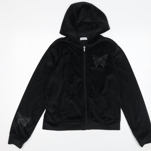 Primark Girls Black Velour Full Zip Butterfly Hoodie 14-15 Years