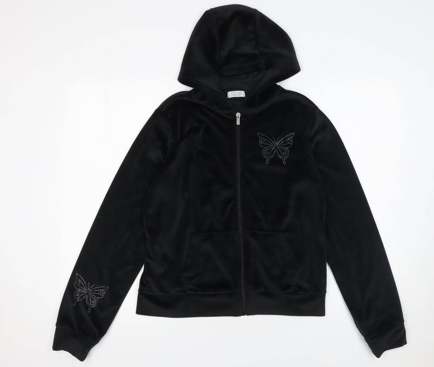Primark Girls Black Velour Full Zip Butterfly Hoodie 14-15 Years