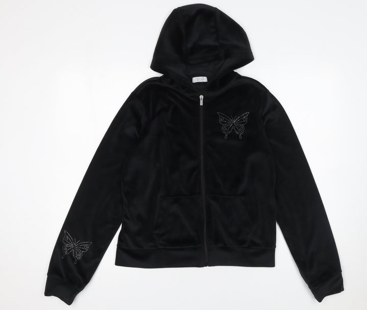 Primark Girls Black Velour Full Zip Butterfly Hoodie 14-15 Years