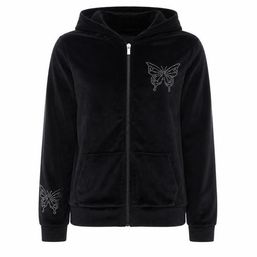 Primark Girls Black Velour Full Zip Butterfly Hoodie 14-15 Years