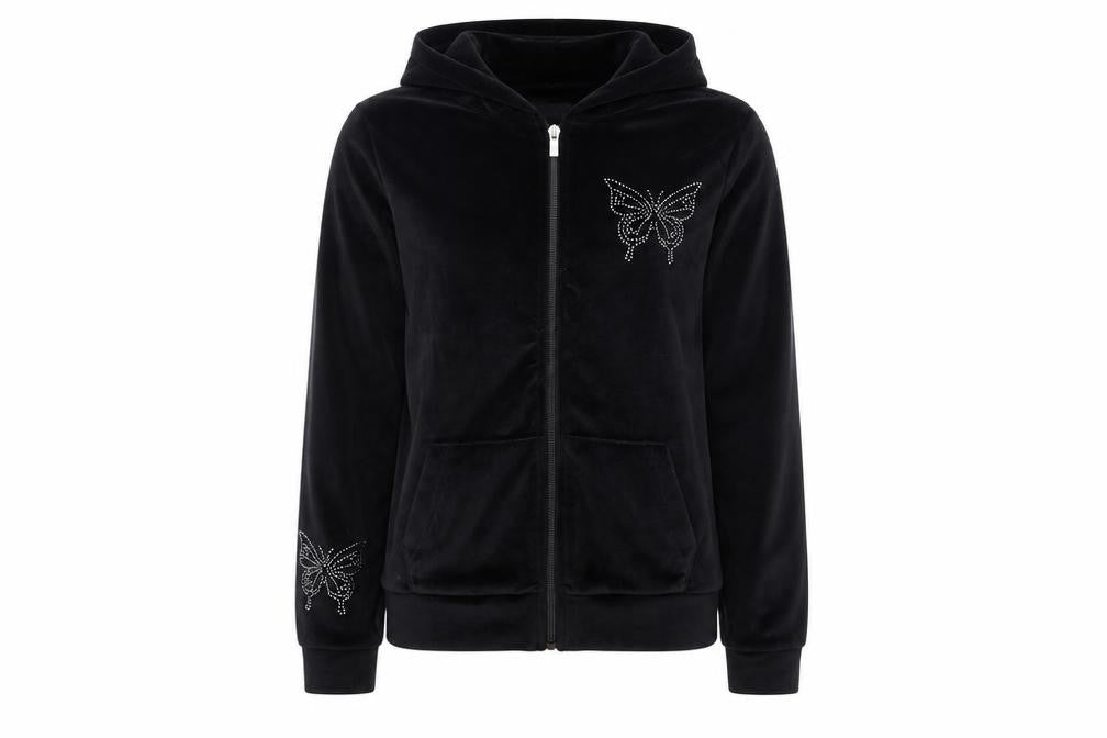 Primark Girls Black Velour Full Zip Butterfly Hoodie 14-15 Years
