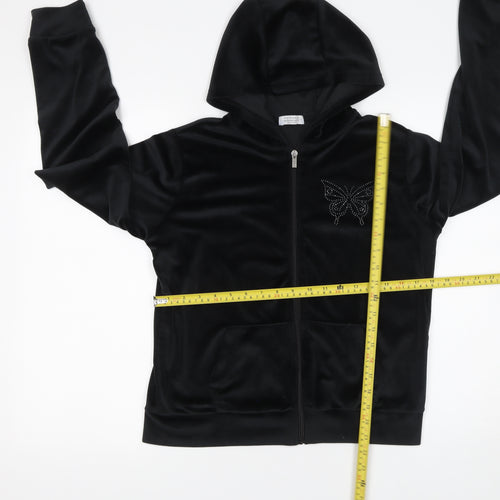 Primark Girls Black Velour Full Zip Butterfly Hoodie 14-15 Years