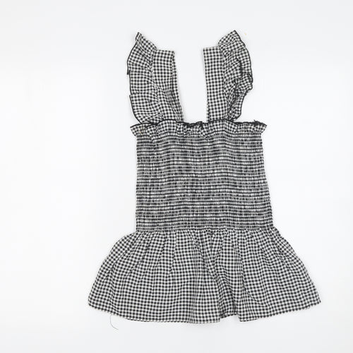Cameo Rose Womens Black Gingham Sleeveless Smocked Peplum Top Size S