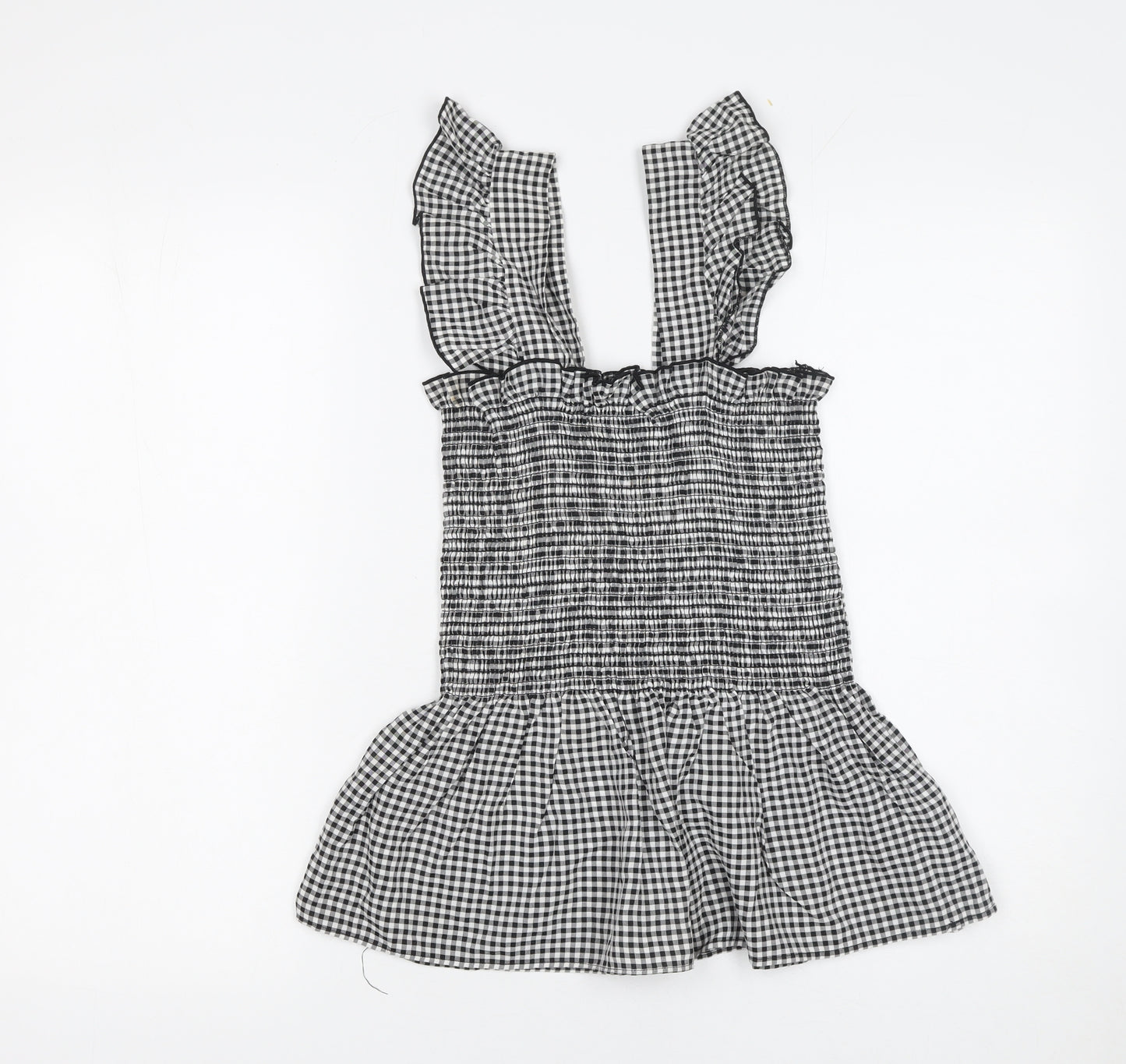 Cameo Rose Womens Black Gingham Sleeveless Smocked Peplum Top Size S