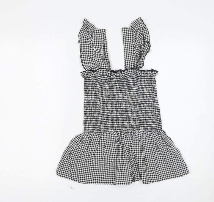 Cameo Rose Womens Black Gingham Sleeveless Smocked Peplum Top Size S