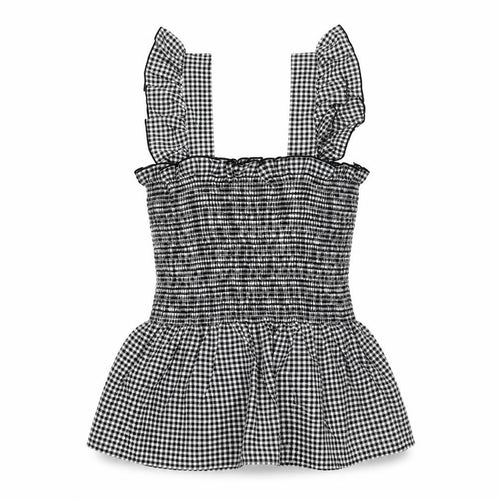 Cameo Rose Womens Black Gingham Sleeveless Smocked Peplum Top Size S