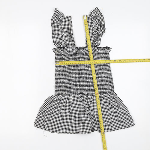 Cameo Rose Womens Black Gingham Sleeveless Smocked Peplum Top Size S