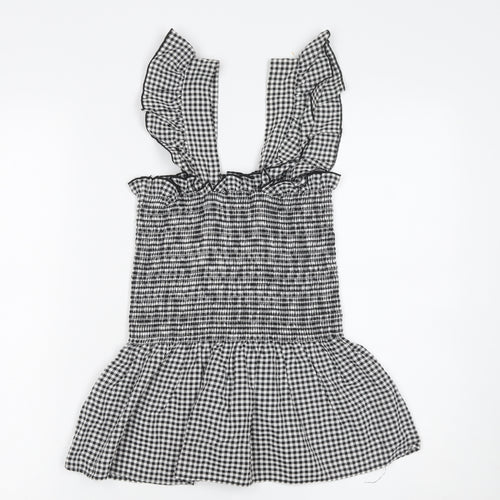 Cameo Rose Womens Black Gingham Sleeveless Smocked Peplum Top Size S