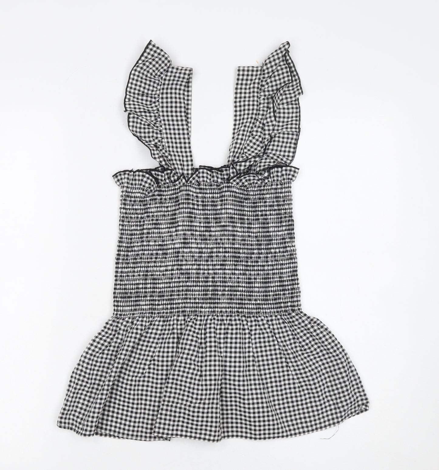 Cameo Rose Womens Black Gingham Sleeveless Smocked Peplum Top Size S
