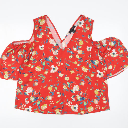 Atmosphere Womens Red Floral Cold Shoulder Tunic Blouse Size 14