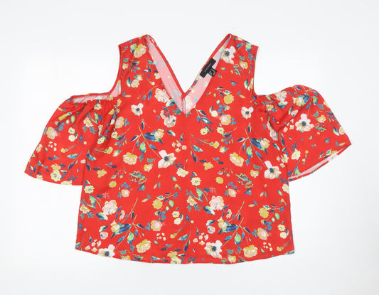 Atmosphere Womens Red Floral Cold Shoulder Tunic Blouse Size 14