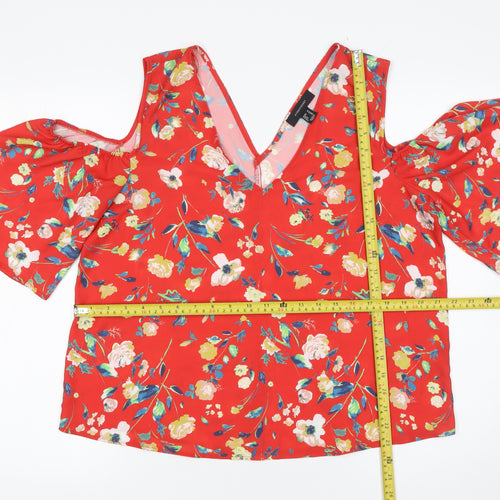 Atmosphere Womens Red Floral Cold Shoulder Tunic Blouse Size 14