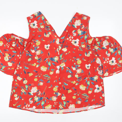 Atmosphere Womens Red Floral Cold Shoulder Tunic Blouse Size 14
