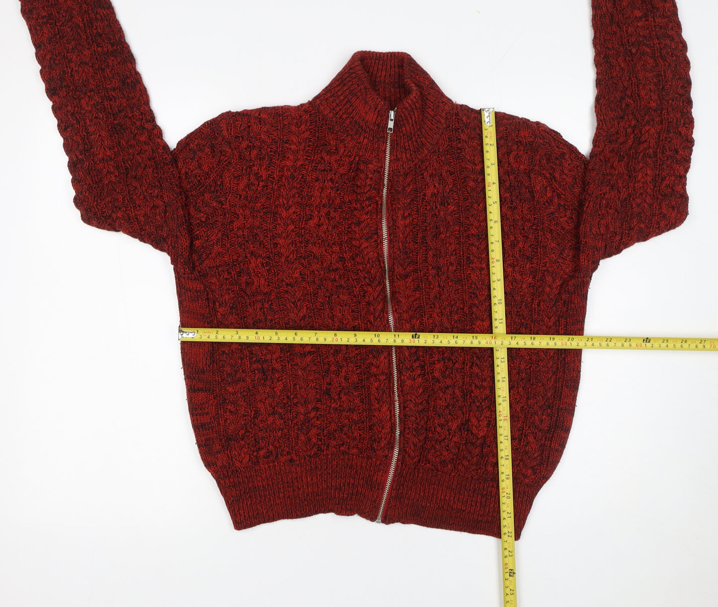 New Look Women’s Red Cable Knit Full Zip Jumper Size L