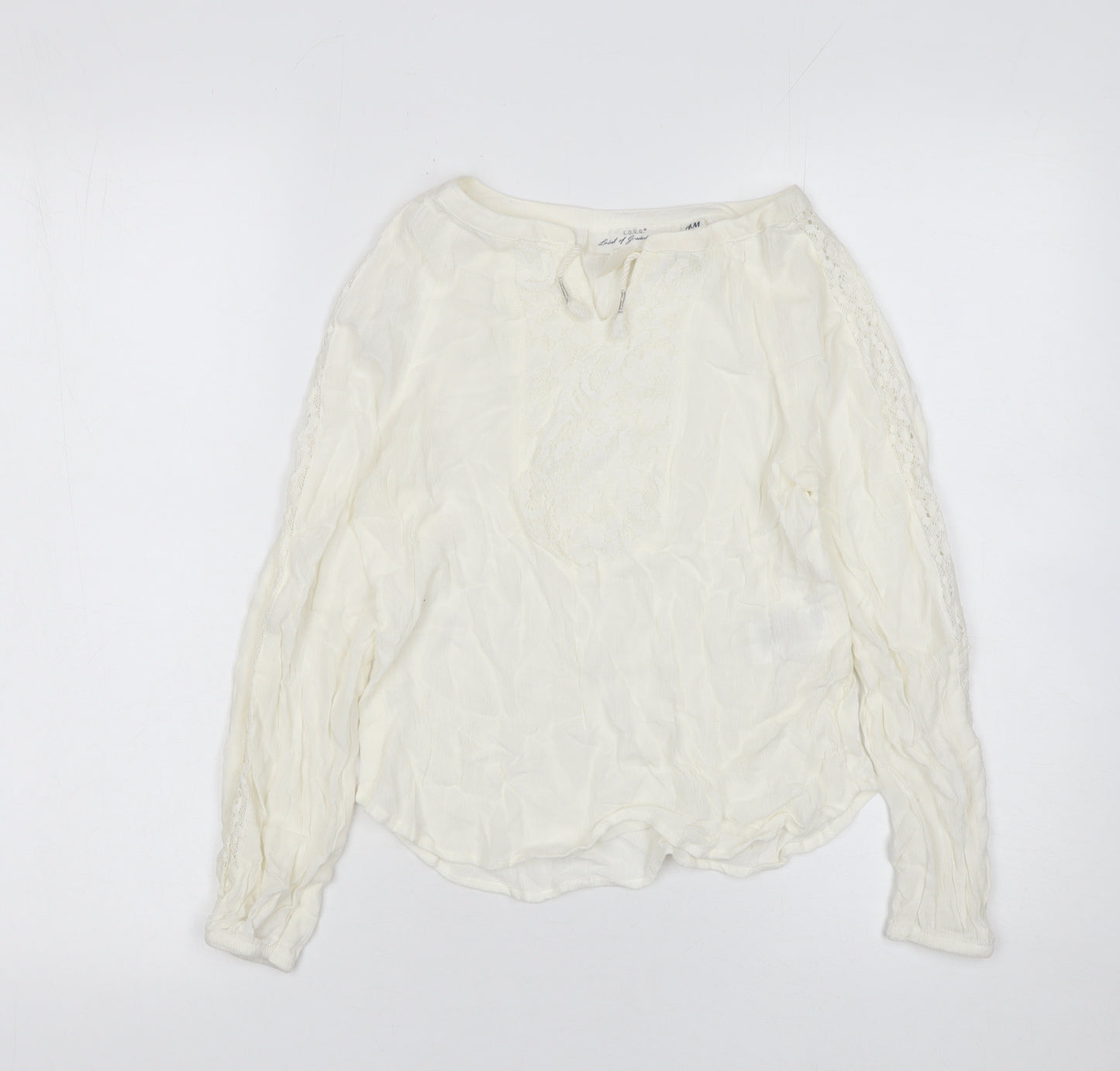 H&M Girls Ivory Lace Tunic Blouse 9-10 Years Lightweight Viscose Top