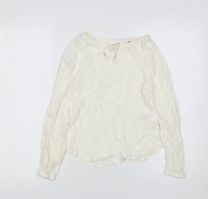 H&M Girls Ivory Lace Tunic Blouse 9-10 Years Lightweight Viscose Top