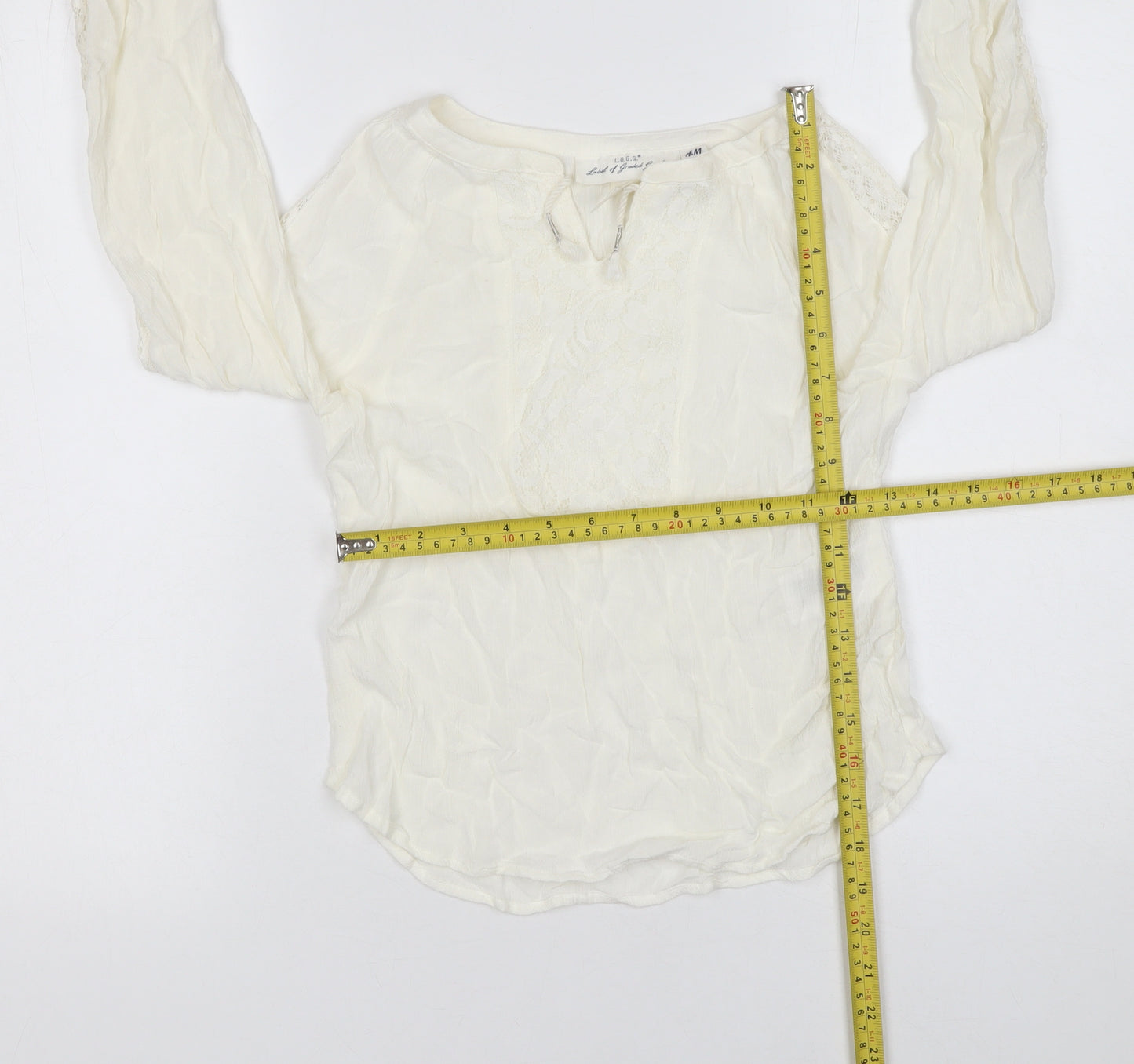 H&M Girls Ivory Lace Tunic Blouse 9-10 Years Lightweight Viscose Top