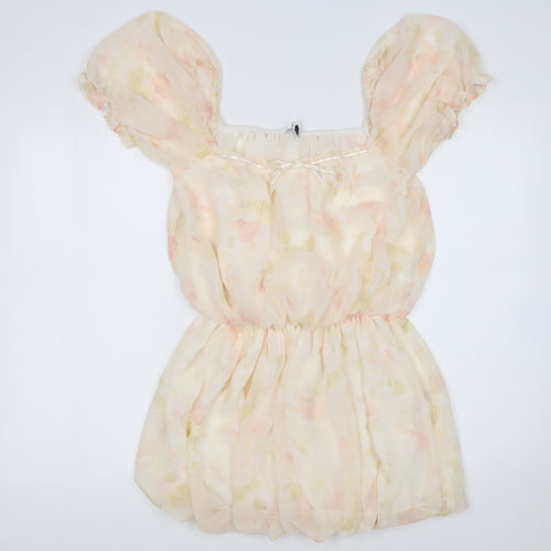 Bershka Women’s Floral Short Puff Sleeve Fit & Flare Dress S