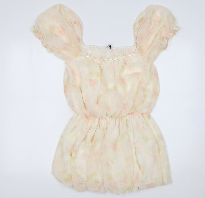 Bershka Women’s Floral Short Puff Sleeve Fit & Flare Dress S