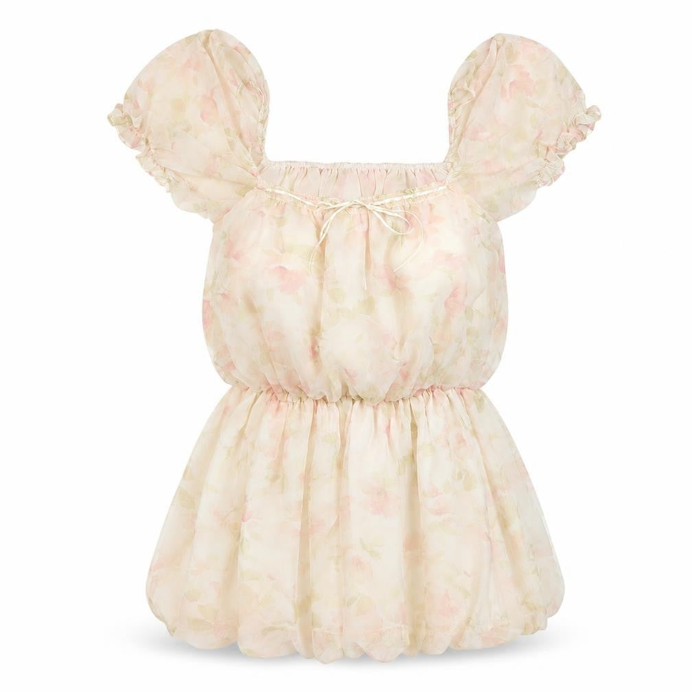 Bershka Women’s Floral Short Puff Sleeve Fit & Flare Dress S