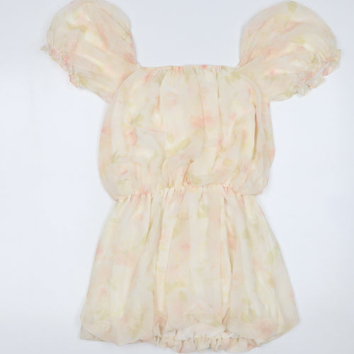 Bershka Women’s Floral Short Puff Sleeve Fit & Flare Dress S