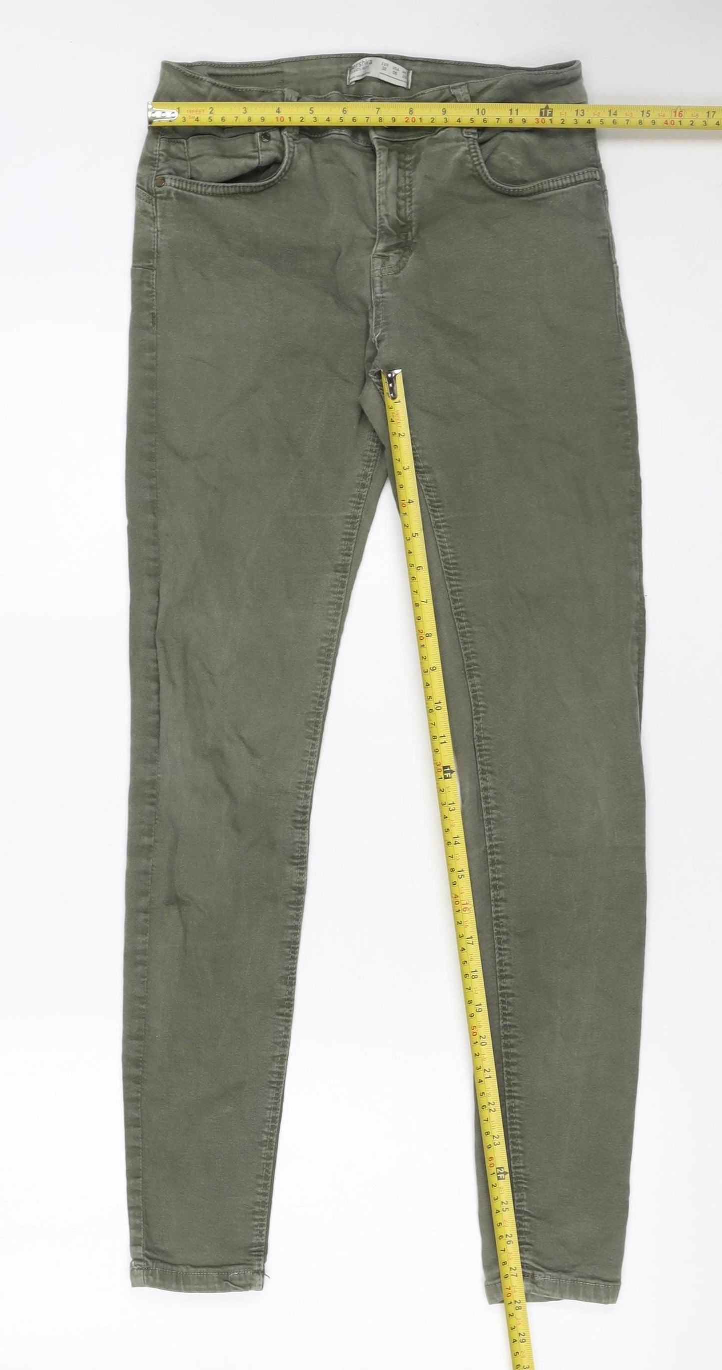 Bershka Women's Green Skinny Stretch Jeans Size 10 Slim Fit