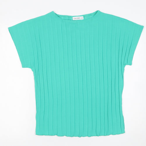 Gallery Womens Green XS Basic Pleated Short Sleeve Blouse