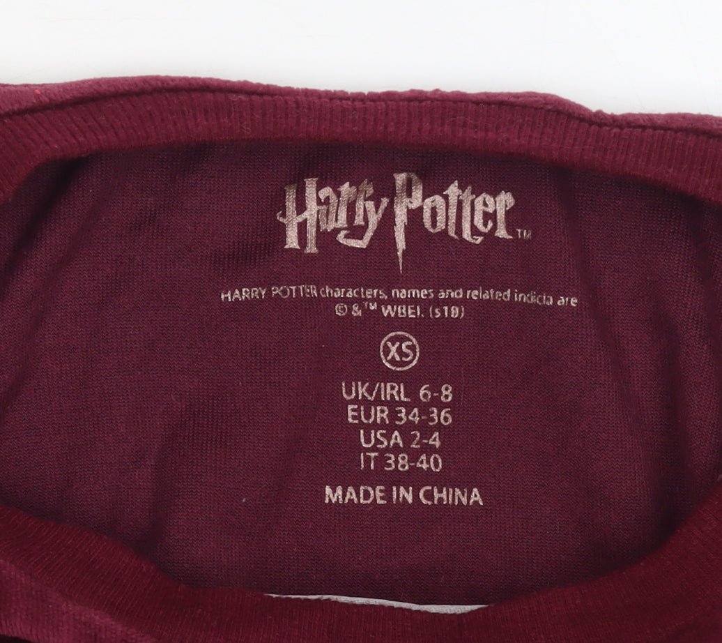 Harry Potter Women's Red Velour Hogwarts Pyjama Top XS