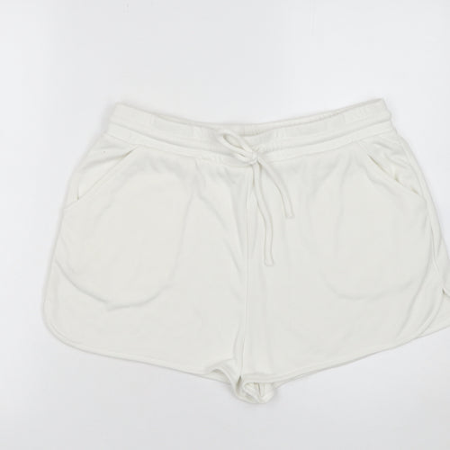 Zara Women White Sweat Shorts L Lightweight Casual Drawstring