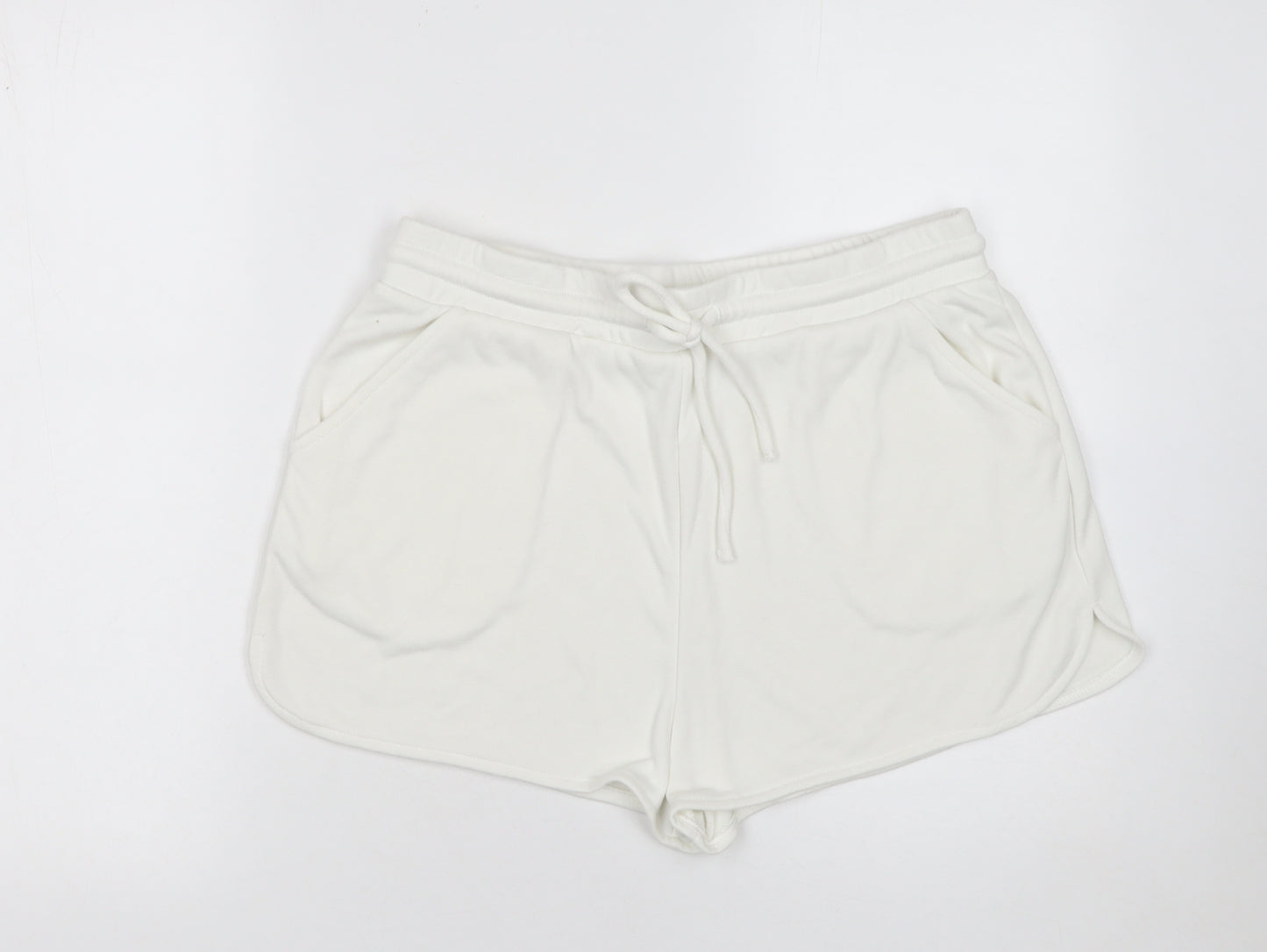 Zara Women White Sweat Shorts L Lightweight Casual Drawstring