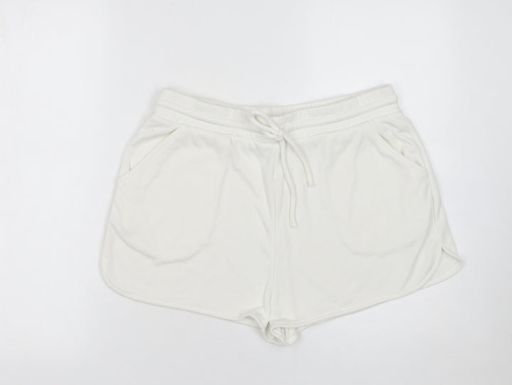 Zara Women White Sweat Shorts L Lightweight Casual Drawstring