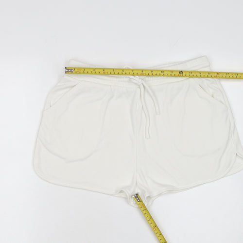Zara Women White Sweat Shorts L Lightweight Casual Drawstring