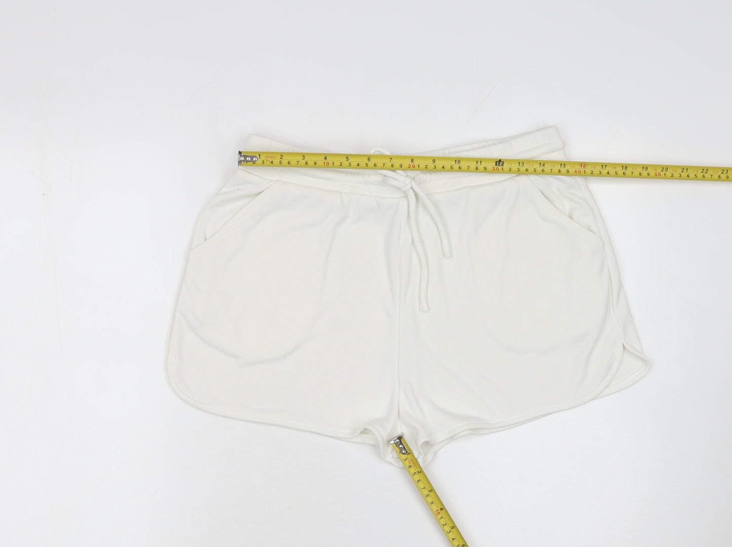 Zara Women White Sweat Shorts L Lightweight Casual Drawstring