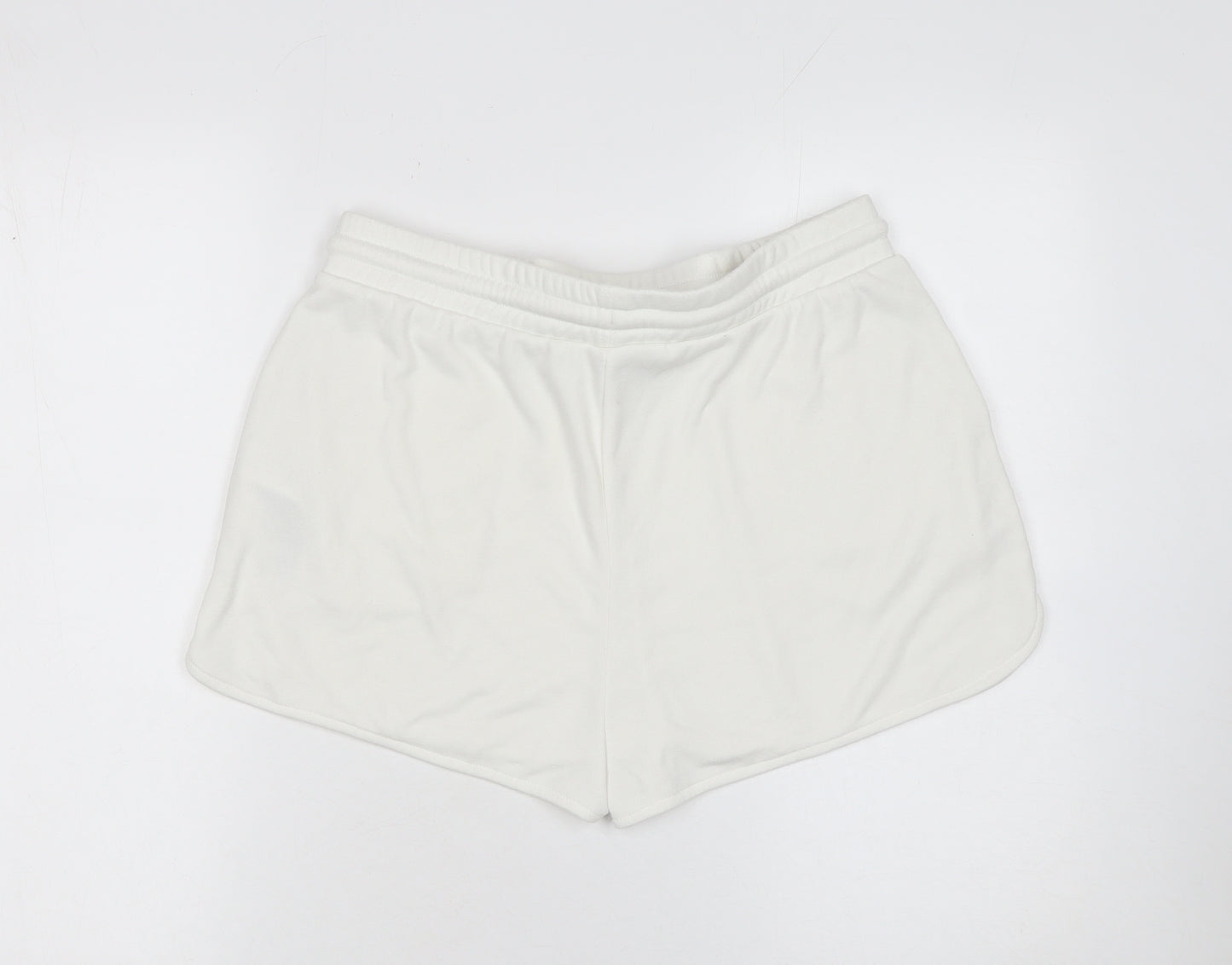 Zara Women White Sweat Shorts L Lightweight Casual Drawstring