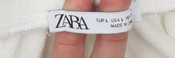 Zara Women White Sweat Shorts L Lightweight Casual Drawstring