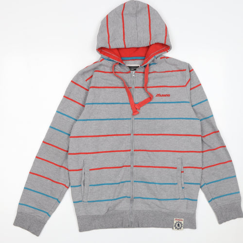 Murano Men's Grey Striped Full Zip Hoodie Small