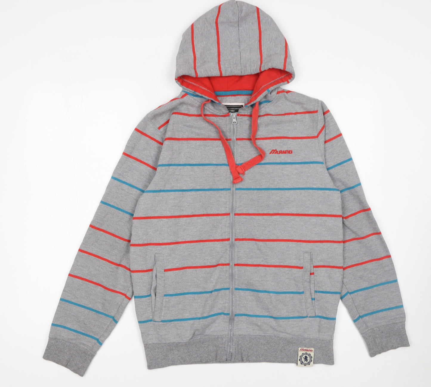 Murano Men's Grey Striped Full Zip Hoodie Small