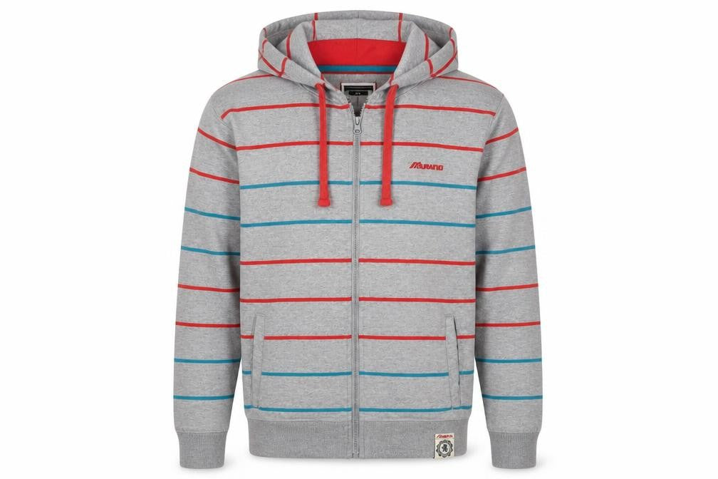 Front view of Murano Men's Grey Striped Full Zip Hoodie Small