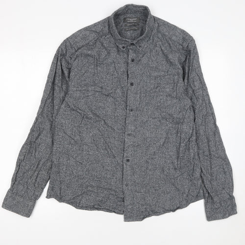 Primark Men's Grey Regular Fit Cotton Long Sleeve Button-Up Shirt Size L
