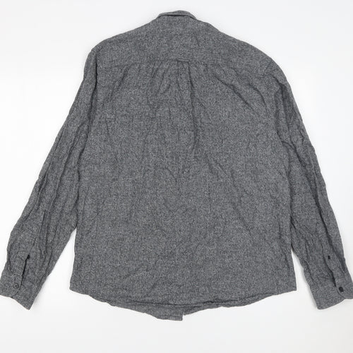 Primark Men's Grey Regular Fit Cotton Long Sleeve Button-Up Shirt Size L