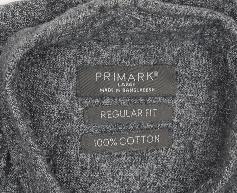 Primark Men's Grey Regular Fit Cotton Long Sleeve Button-Up Shirt Size L