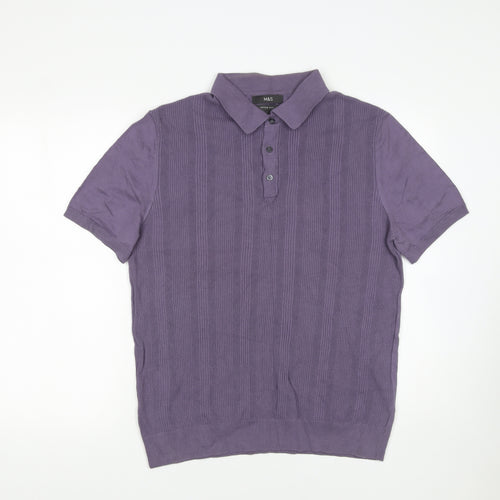 Marks and Spencer Men’s Purple Cotton Blend Polo Shirt Size L
