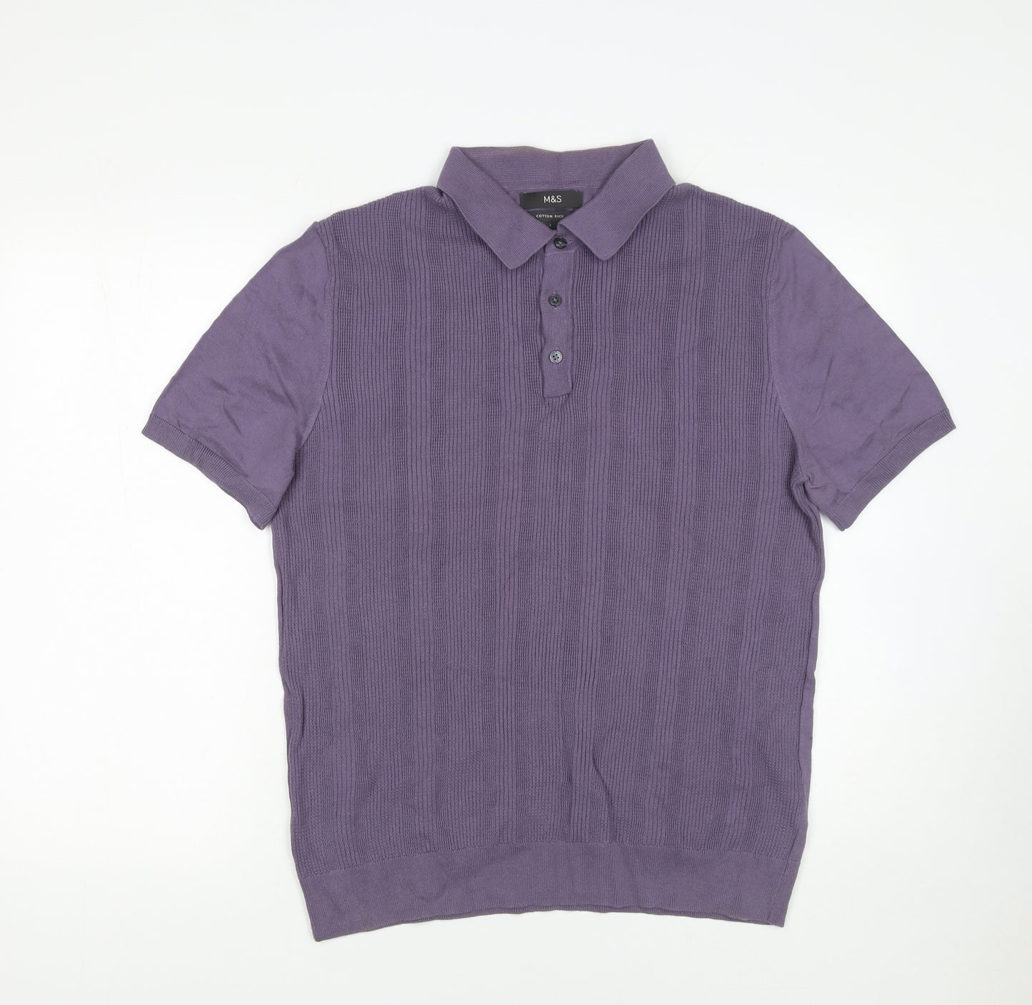 Marks and Spencer Men’s Purple Cotton Blend Polo Shirt Size L
